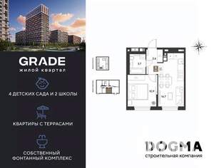 1-к квартира, строящийся дом, 34м2, 3/9 этаж
